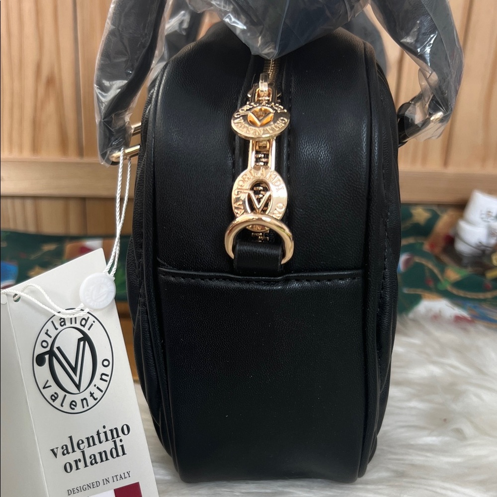 💜Valentino Orlandi Black Quilted Satchel Bag with Detachable Crossbody Strap - Picture 5 of 10